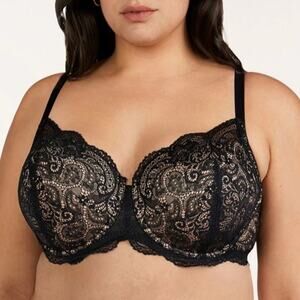 ThirdLove 44E 24/7 Lace Contour Plunge Bra Womens Black Nude Underwire Padded